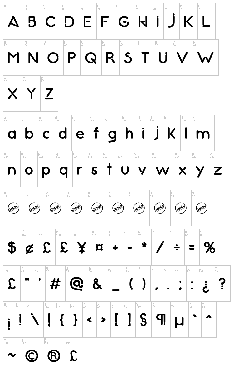Night Club Seventy font map